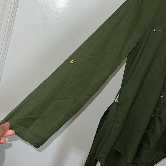 Olive Green Button Down Top - Picture 7 of 10
